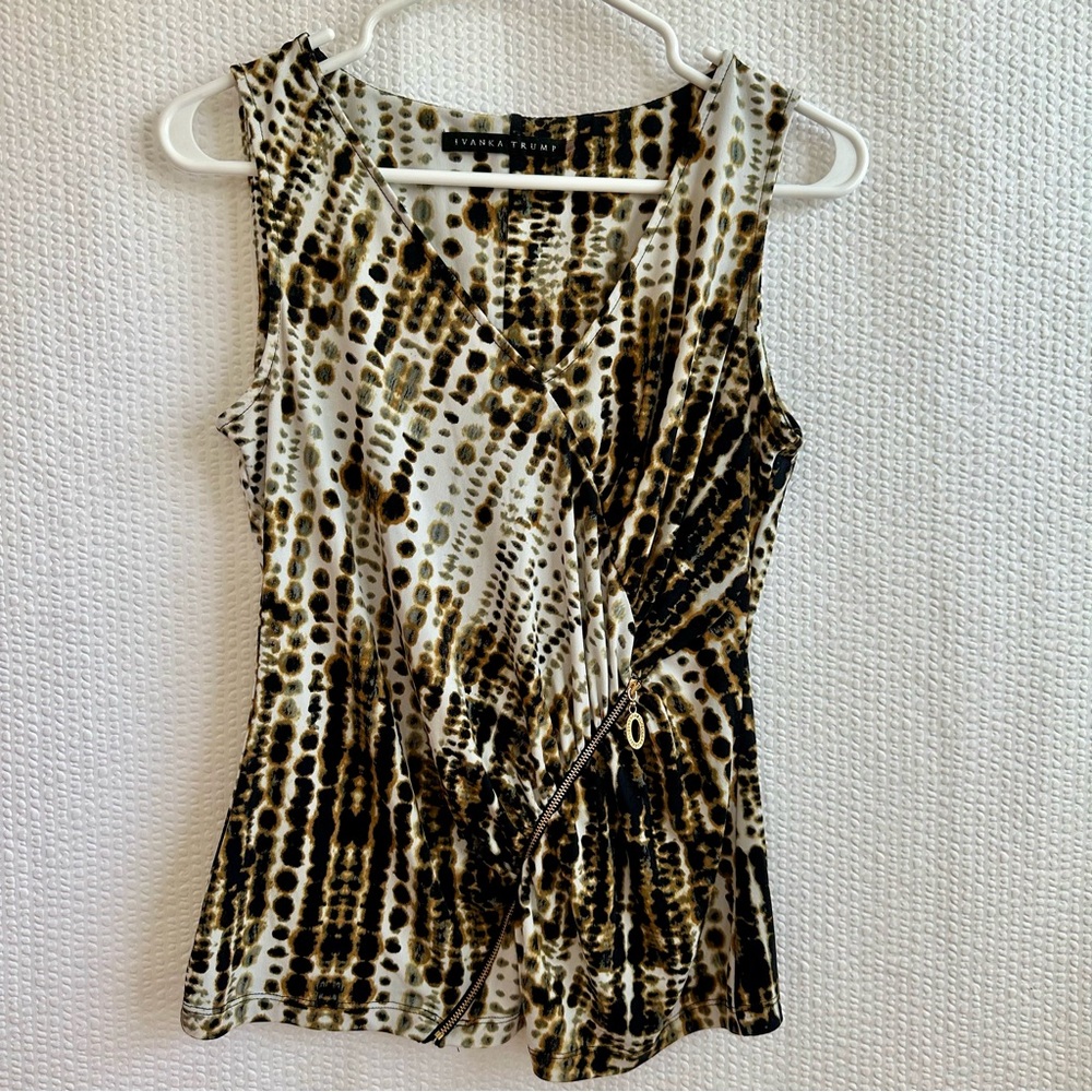 IVANKA TRUMP Brown Black Cream Animal Print Sleeveless Blouse Medium